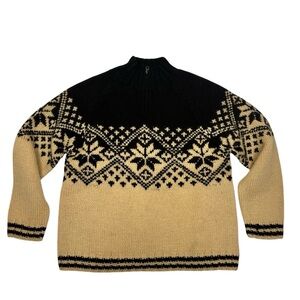 Vintage J Crew Sweater Wool Fair Isle 1/4 Zip Pullover Brown Beige Men’s Small